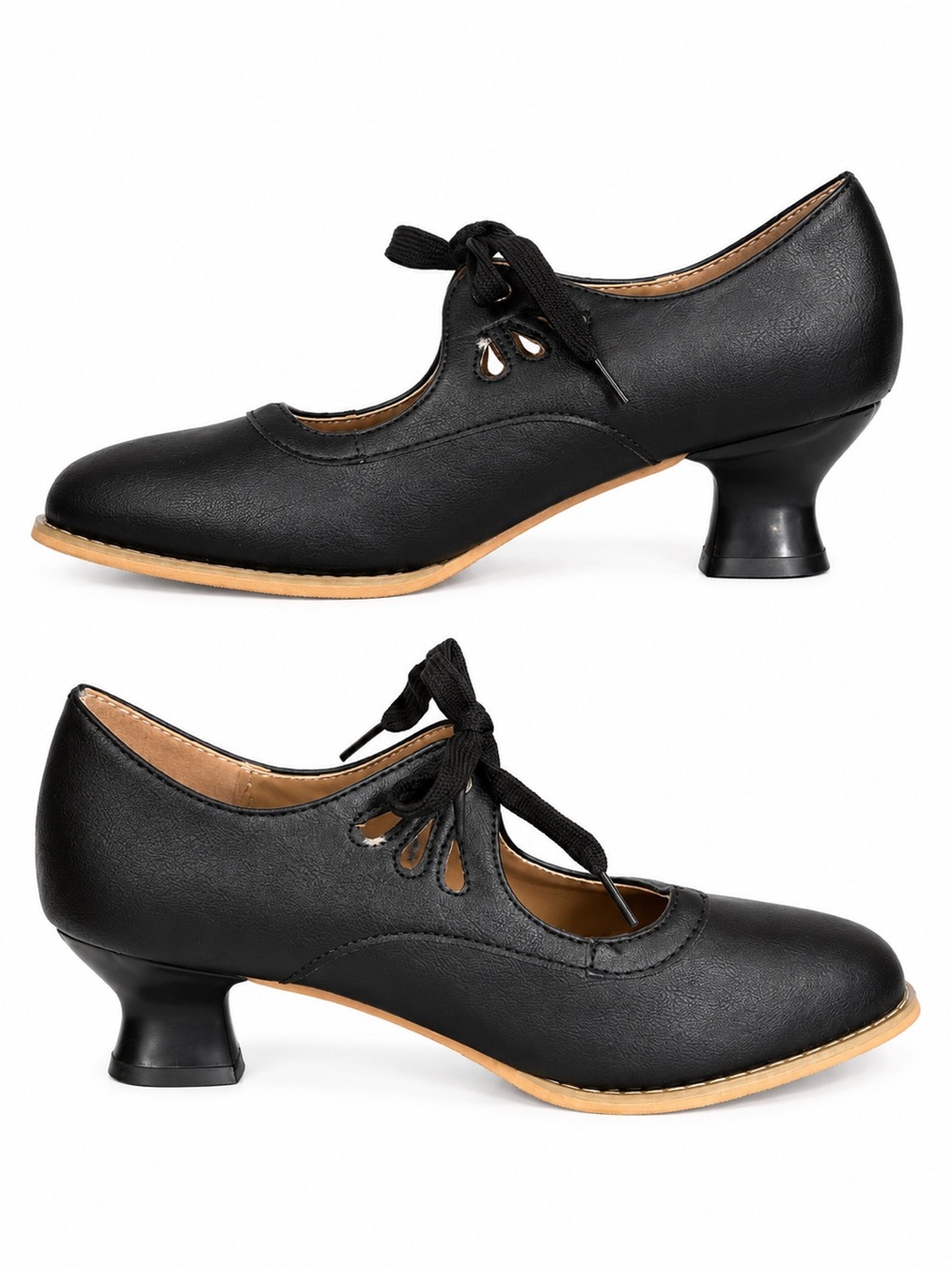Victorian 1920s Womens Mary Jane Lace Up Pumps Flapper Black EU 41 (US 10/10.5)